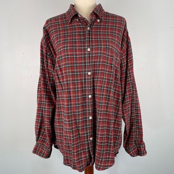 Old Navy Red Plaid Flannel Button Down Shirt Size L EUC - Picture 1 of 8